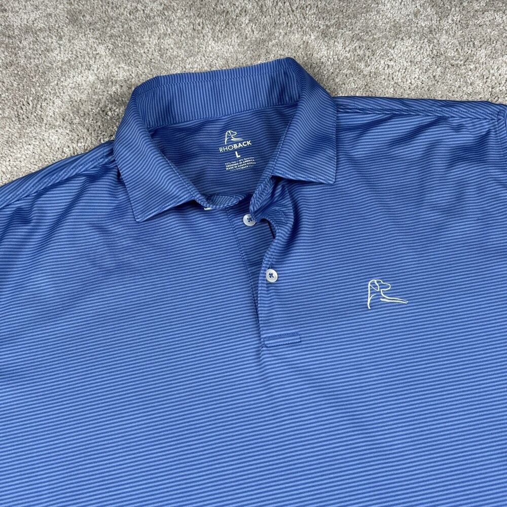 Rhoback Polo Shirt LOT OF 2 Men's Large Performance Bundle Striped Stretch Golf - Picture 2 of 15